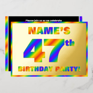 47e Birthday Party — Fun, regenboogspectrum "47" Folie Uitnodiging