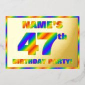 47e Birthday Party — Fun, regenboogspectrum "47" Folie Uitnodiging (Voorkant)
