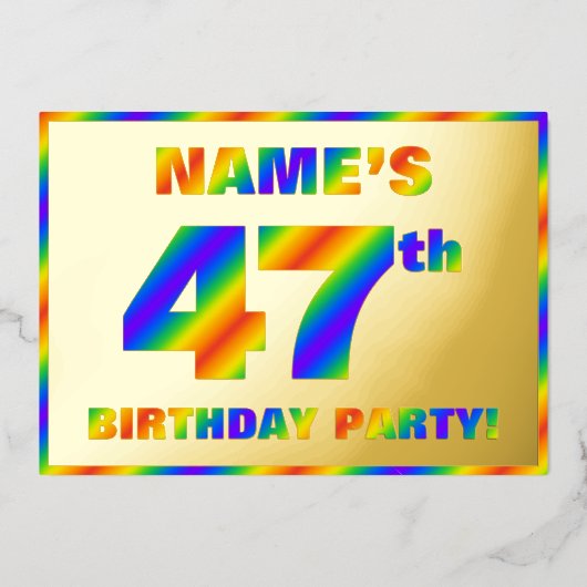 47e Birthday Party — Fun, regenboogspectrum "47" Folie Uitnodiging (Voorkant)