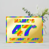 47e Birthday Party — Fun, regenboogspectrum "47" Folie Uitnodiging (Staand Voorkant)