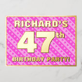 47e Birthday Party — Fun roze harten en stripes Folie Uitnodiging (Voorkant)