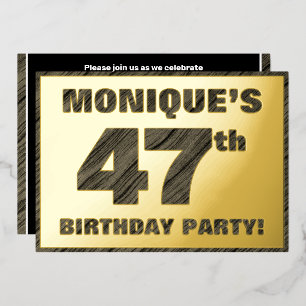 47e Birthday Party — Vette, Faux Hood Grain Text Folie Uitnodiging