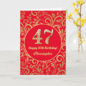 47e Birthday Red en Gold Floral Pattern Kaart (Gele Bloem)