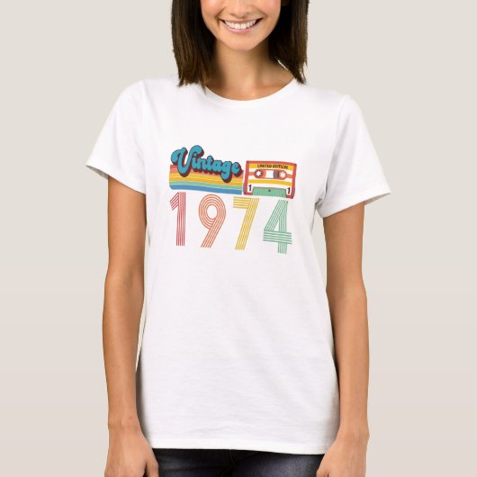 47e  geboortedag Retro 1974 Cassettebandje T-shirt (Voorkant)
