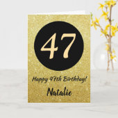 47e Happy Birthday Zwart en Goud Glitter Kaart (Gele Bloem)