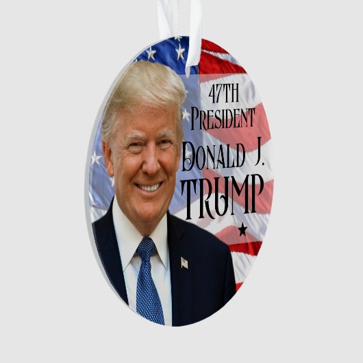 47e President Trump 2024 Foto Amerikaanse vlag Ornament (voorkant)