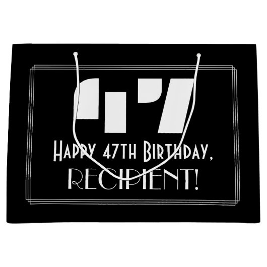 47e verjaardag ~ Art Deco geïnspireerde look "47" Groot Cadeauzakje (Voorkant)