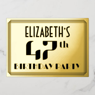 47e verjaardag: Art Deco Kijk "47" en naam Folie Uitnodiging