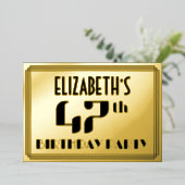 47e verjaardag: Art Deco Kijk "47" en naam Folie Uitnodiging (Staand Voorkant)