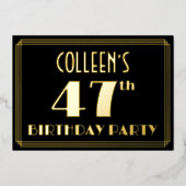 47e verjaardag: Art Deco Kijk "47", met naam Folie Uitnodiging (Voorkant)
