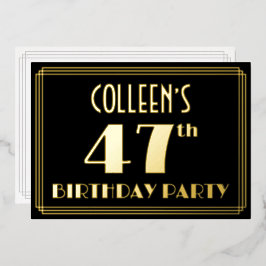 47e verjaardag: Art Deco Kijk "47", met naam Folie Uitnodiging