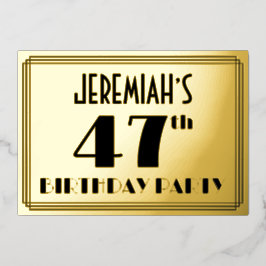 47e verjaardag — Art Deco look "47" + naam Folie Uitnodiging