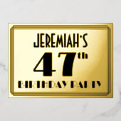 47e verjaardag — Art Deco look "47" + naam Folie Uitnodiging (Voorkant)