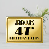 47e verjaardag — Art Deco look "47" + naam Folie Uitnodiging (Staand Voorkant)