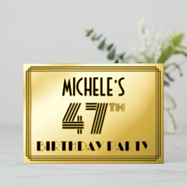 47e verjaardag — Art Deco Style "47" en naam Folie Uitnodiging