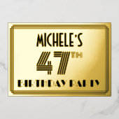 47e verjaardag — Art Deco Style "47" en naam Folie Uitnodiging (Voorkant)