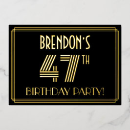 47e verjaardag — Art Deco Style "47" + Naam Folie Uitnodiging