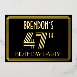 47e verjaardag — Art Deco Style "47" + Naam Folie Uitnodiging
