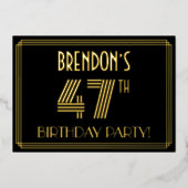 47e verjaardag — Art Deco Style "47" + Naam Folie Uitnodiging (Voorkant)