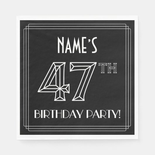 47e verjaardag: Art Deco Style + aangepaste naam Servet (Voorkant)