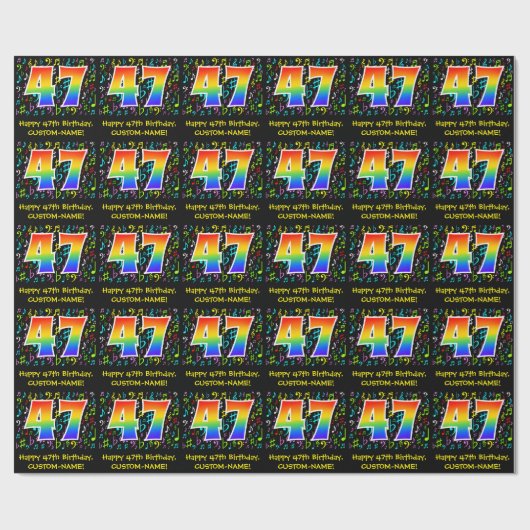 47e verjaardag: Colorful Music Symbols, Rainbow 47 Cadeaupapier (Vlak)