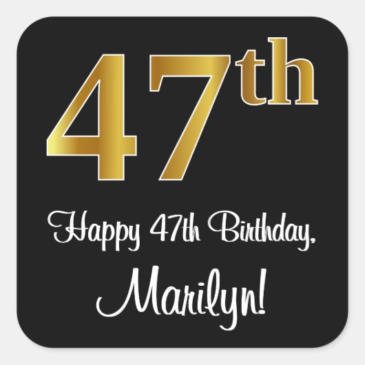 47e verjaardag - Elegant luxe Faux Gold-look # Vierkante Sticker (Voorkant)