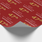47e verjaardag: Elegant, Rood, Faux Gold Look Cadeaupapier (Hoek)