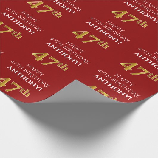 47e verjaardag: Elegant, Rood, Faux Gold Look Cadeaupapier (Hoek)
