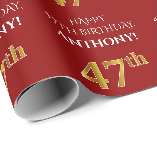 47e verjaardag: Elegant, Rood, Faux Gold Look Cadeaupapier (Rol Hoek)
