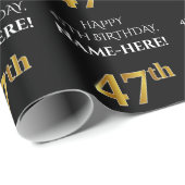 47e verjaardag: Elegant, zwart, Faux Gold look Cadeaupapier (Rol Hoek)