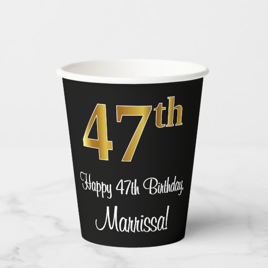 47e verjaardag - Elegante luxe Faux Gold look # Papieren Bekers (Voorkant)