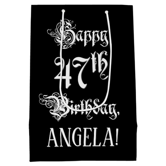 47e verjaardag: Fancy, elegant script + aangepaste Medium Cadeauzakje (Achterkant)