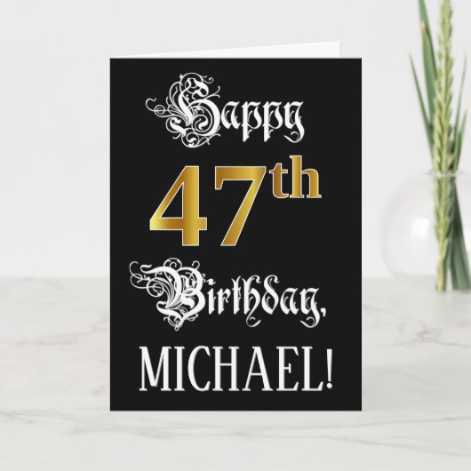 47e verjaardag — Fancy script; Faux Gold Kijk; naa Kaart (Voorkant)