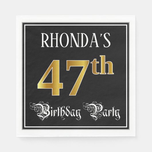 47e verjaardag — Fancy script, Faux Gold look Servet (Voorkant)