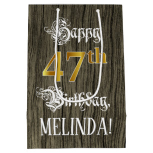 47e verjaardag: Faux Gold look & Faux Wood Pattern Medium Cadeauzakje