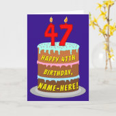 47e verjaardag: Fun Cake and Candles + Custom Name Kaart (Gele Bloem)