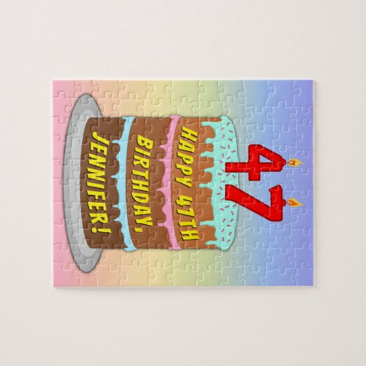 47e verjaardag: Fun Cake and Candles + Custom Name Legpuzzel (Horizontaal)