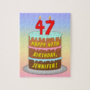 47e verjaardag: Fun Cake and Candles + Custom Name Legpuzzel