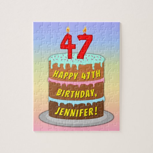 47e verjaardag: Fun Cake and Candles + Custom Name Legpuzzel (Verticaal)