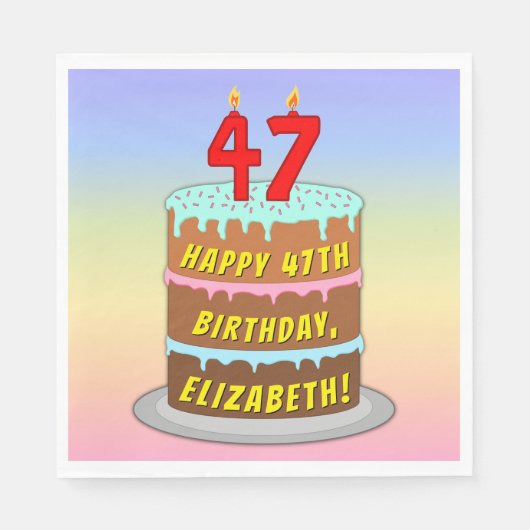 47e verjaardag: Fun Cake and Candles + Custom Name Servet (Voorkant)