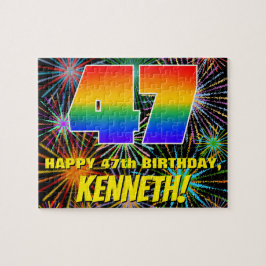 47e verjaardag: Fun, Colorful Celebratory Firework Legpuzzel