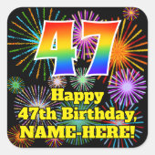47e verjaardag: Fun Fireworks Kijk, regenboog # 47 Vierkante Sticker (Voorkant)