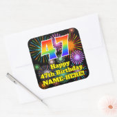 47e verjaardag: Fun Fireworks Kijk, regenboog # 47 Vierkante Sticker (Envelop)