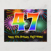 47e verjaardag - Fun Fireworks Pattern + Rainbow 4 Briefkaart (Voorkant)