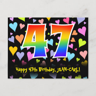 47e verjaardag: Fun Hearts Pattern, Regenboog 47 Briefkaart