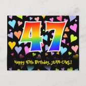 47e verjaardag: Fun Hearts Pattern, Regenboog 47 Briefkaart (Voorkant)