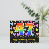 47e verjaardag: Fun Hearts Pattern, Regenboog 47 Briefkaart (Staand voorkant)