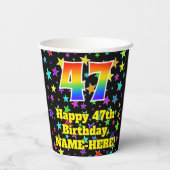47e verjaardag: Fun Stars Pattern en Rainbow 47 Papieren Bekers (Achterkant)