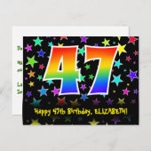 47e verjaardag: Fun Stars Pattern, Rainbow 47, naa Briefkaart (Voorkant / Achterkant)