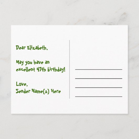 47e verjaardag: Fun Stars Pattern, Rainbow 47, naa Briefkaart (Achterkant)